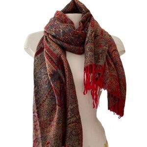 💎 Elegant Paisley Red and Brown Scarf